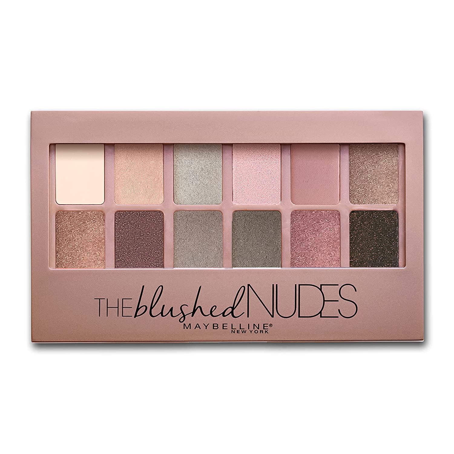 230816055007155_1 Maybelline The Blushed Nudes Eyeshadow Palette, Includes 12 Pigmented Shades and 2 Double Ended Eye Makeup Applicators, 1 Count - Image 1
